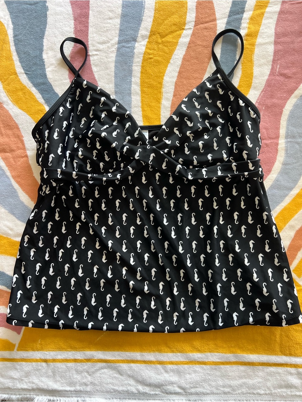 Tropical Escape Black & White Seahorse Tankini Top